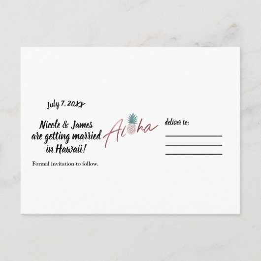 Roze Gouden Tropische Elegante Botanische Bewaar d Aankondigingskaart (Achterkant)