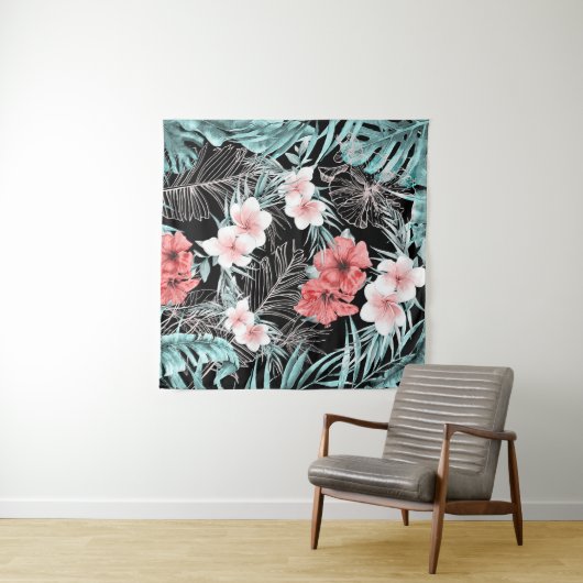 Roze Gouden Tropische Elegante Botanische Eiland L Wandkleed (In Situ (horizontaal))