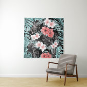 Roze Gouden Tropische Elegante Botanische Eiland L Wandkleed (In situ)