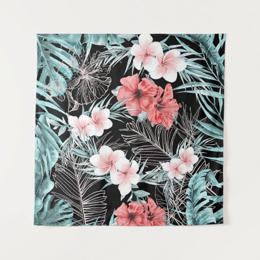 Roze Gouden Tropische Elegante Botanische Eiland L Wandkleed (Voorkant)