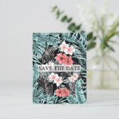 Roze Gouden Tropische Elegante Botanische Save the Aankondigingskaart (Staand voorkant)