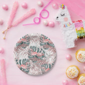 Roze Gouden Tropische Flamingo's Bladeren & Marmer Papieren Bordje (Feest)