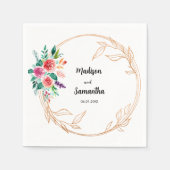 Roze Gouden Trouw Bloemige Servetten (Voorkant)