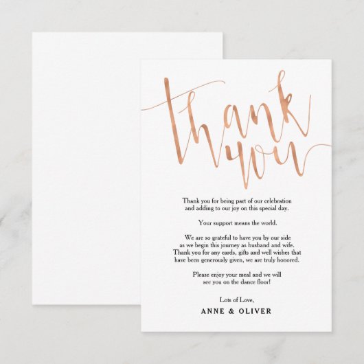 Roze Gouden Trouw Dankkaart Kaart (Voorkant / Achterkant)