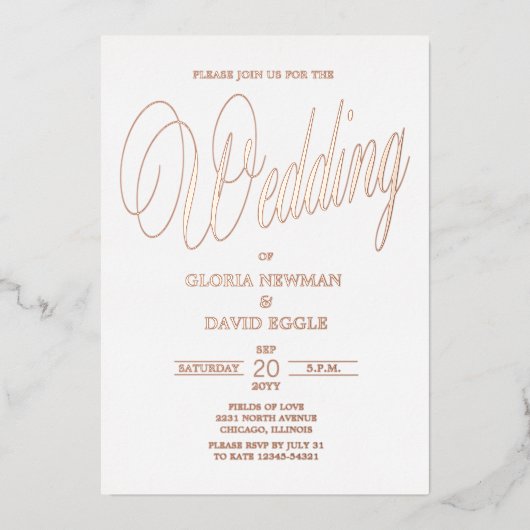 Roze Gouden Trouw Echt Folie Uitnodiging (Voorkant)