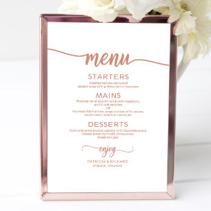 Roze Gouden Trouw Menu Bord Rustieke Calligrafie Poster