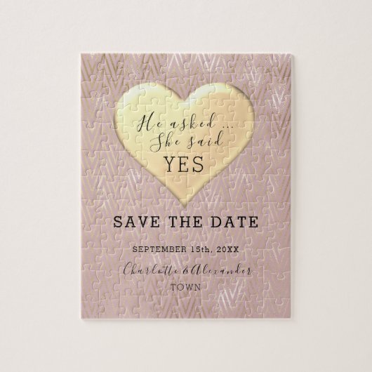 Roze Gouden Trouw Save The Date Legpuzzel (Verticaal)