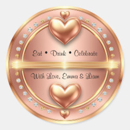 🌸 Roze Gouden Trouwfavoriet met Harten 💖 Ronde Sticker