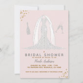 Roze & Gouden Trouwjurk Bruids Bruiloft Kaart (Voorkant)