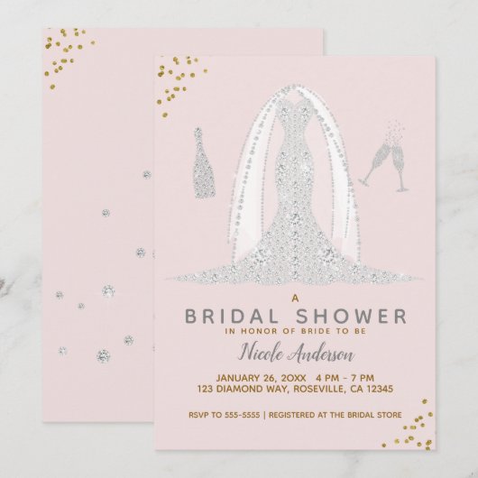 Roze & Gouden Trouwjurk Bruids Bruiloft Kaart (Voorkant / Achterkant)