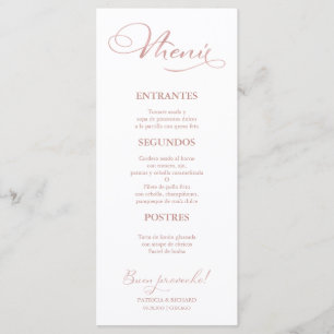 Roze Gouden Trouwmenu Spaanse Formulering Menu