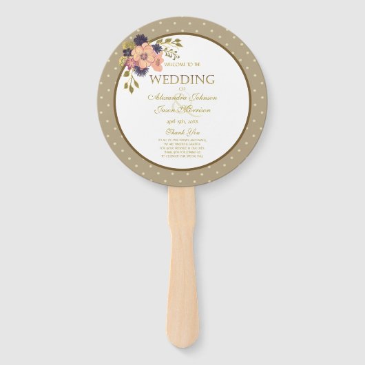 Roze Gouden Trouwprogramma met Bloemen Handwaaier (Voorkant)