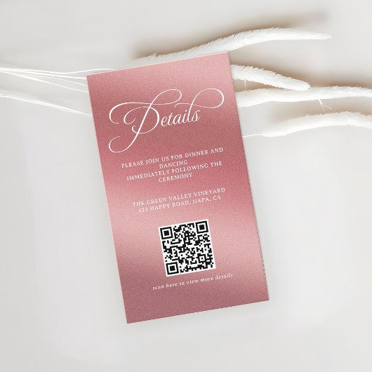 Roze Gouden Trouwreceptie QR-code Informatiekaartje