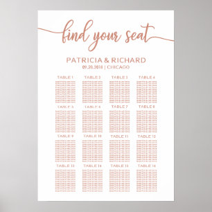 Roze Gouden Trouwstoelindeling Bord Calligrafie Poster