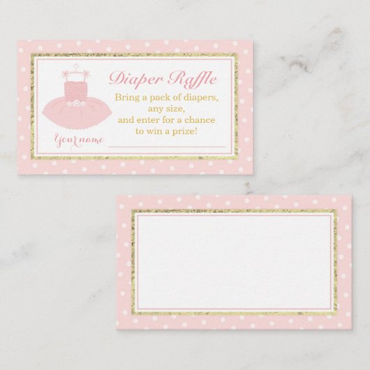 Roze & Gouden Tutu Baby shower Luier Raffle Ticket Informatiekaartje (Voorkant / Achterkant)