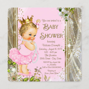 Roze Gouden Tutu Prinses Baby Shower Kaart