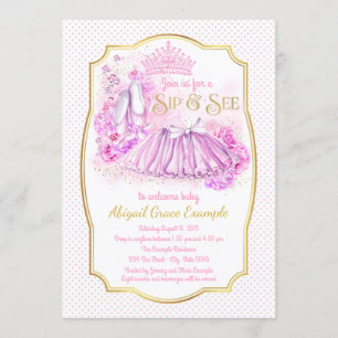 Roze Gouden Tutu Prinses Drink- en Zie-Uitnodiging Kaart