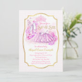 Roze Gouden Tutu Prinses Sip en Bekijk Uitnodiging (Staand voorkant)