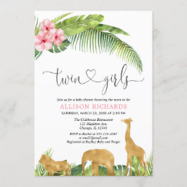 Roze gouden twin meisjes safari oerwoud baby showe kaart