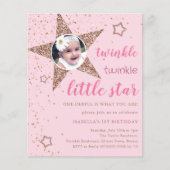 Roze & Gouden Twinkle Star 1e Verjaardag uitnodigi (Voorkant)