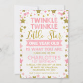 Roze Gouden Twinkle twinkle kleine ster verjaardag Kaart (Voorkant)