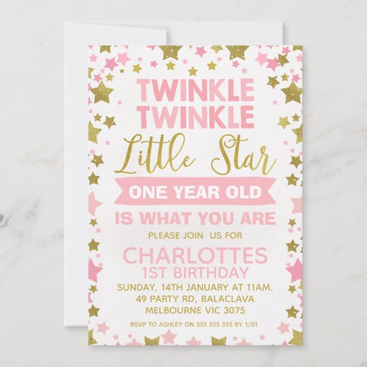 Roze Gouden Twinkle twinkle kleine ster verjaardag Kaart (Voorkant)