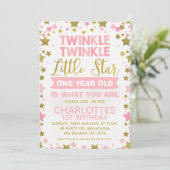 Roze Gouden Twinkle twinkle kleine ster verjaardag Kaart (Staand voorkant)
