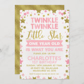 Roze Gouden Twinkle twinkle kleine ster verjaardag Kaart (Voorkant / Achterkant)