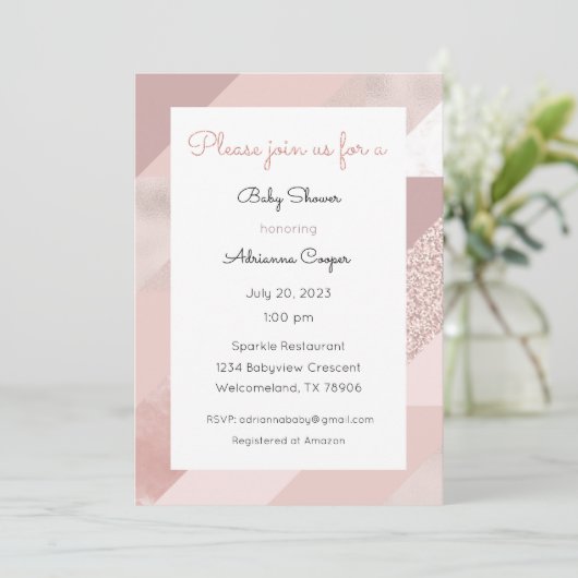 Roze Gouden Uitnodiging, Baby, Bruiloft, Diner Kaart (Staand voorkant)