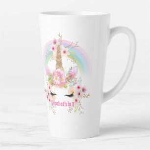 Roze Gouden UNICORN Regenboog Bloemen Meisjes NAAM Latte Mok