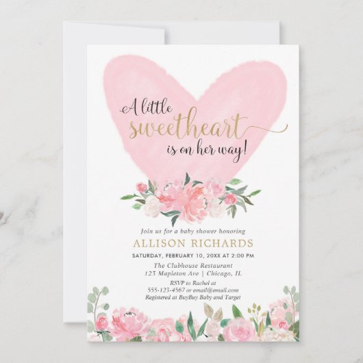 Roze gouden Valentijnse baby shower meisje  Kaart (Voorkant)