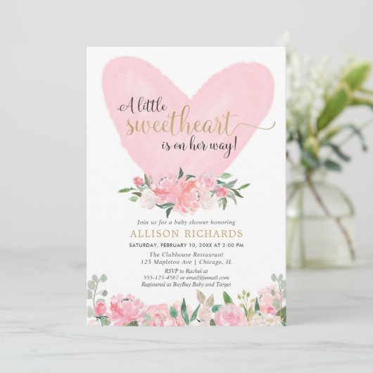 Roze gouden Valentijnse baby shower meisje  Kaart (Staand voorkant)