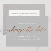 Roze Gouden 'Verander de datum' Huwelijksuitstel Save The Date (Voorkant / Achterkant)