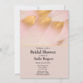 Roze & Gouden Veren Bruidsdouche Kaart (Voorkant)