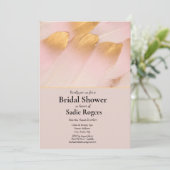 Roze & Gouden Veren Bruidsdouche Kaart (Staand voorkant)