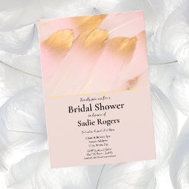 Roze & Gouden Veren Bruidsuitnodiging Kaart