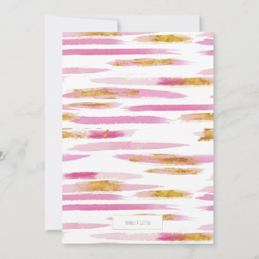 Roze & Gouden Verf Strepen Feestuitnodigingen Kaart (Achterkant)