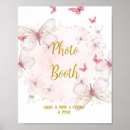 Roze & Gouden Verjaardag Fotocabine Tafelbord Poster