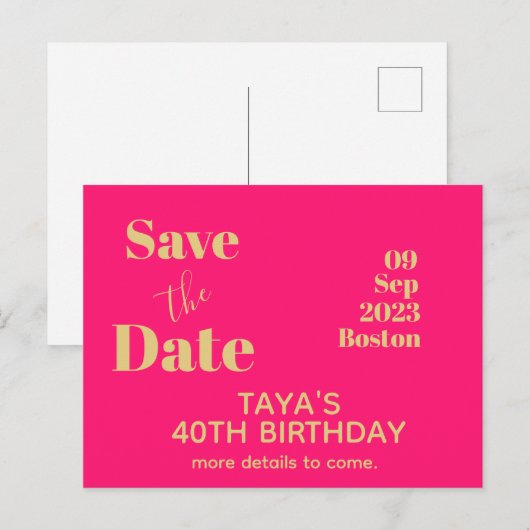 Roze Gouden Verjaardag  Save The Date   Briefkaart (Voorkant / Achterkant)