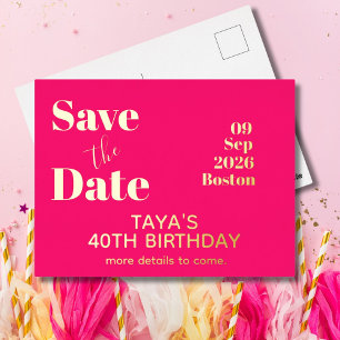 Roze Gouden Verjaardag Save The Date Folie Uitnodiging Briefkaart