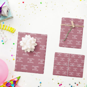 Roze gouden verjaardags naam script inpakpapier vel