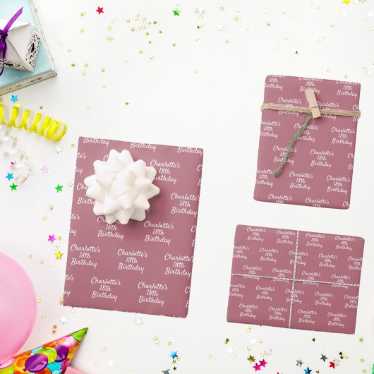 Roze gouden verjaardags naam script inpakpapier vel