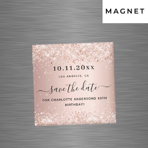 Roze gouden verjaardags save the date magneet