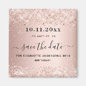 Roze gouden verjaardags save the date magneet (Voorkant)