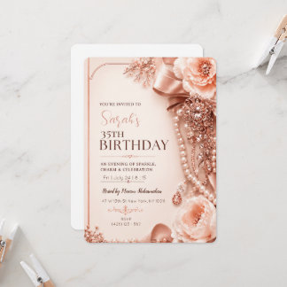 Roze Gouden Verjaardagsuitnodiging template Kaart