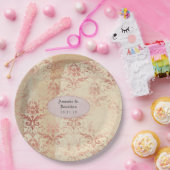 Roze Gouden Vervaaagde Damast Bruiloft Papieren Bordje (Feest)