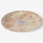 Roze Gouden Vervallen Damast Bruiloft Papieren Bordje (Gekanteld)