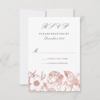 Roze gouden vintage bloemen RSVP kaart