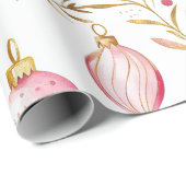 Roze gouden vintage kerst Ornamenten Cadeaupapier (Rol Hoek)