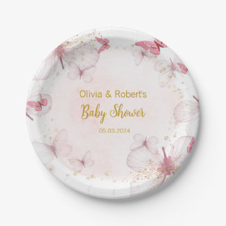 Roze gouden vlinder Baby shower Papieren Bordje
